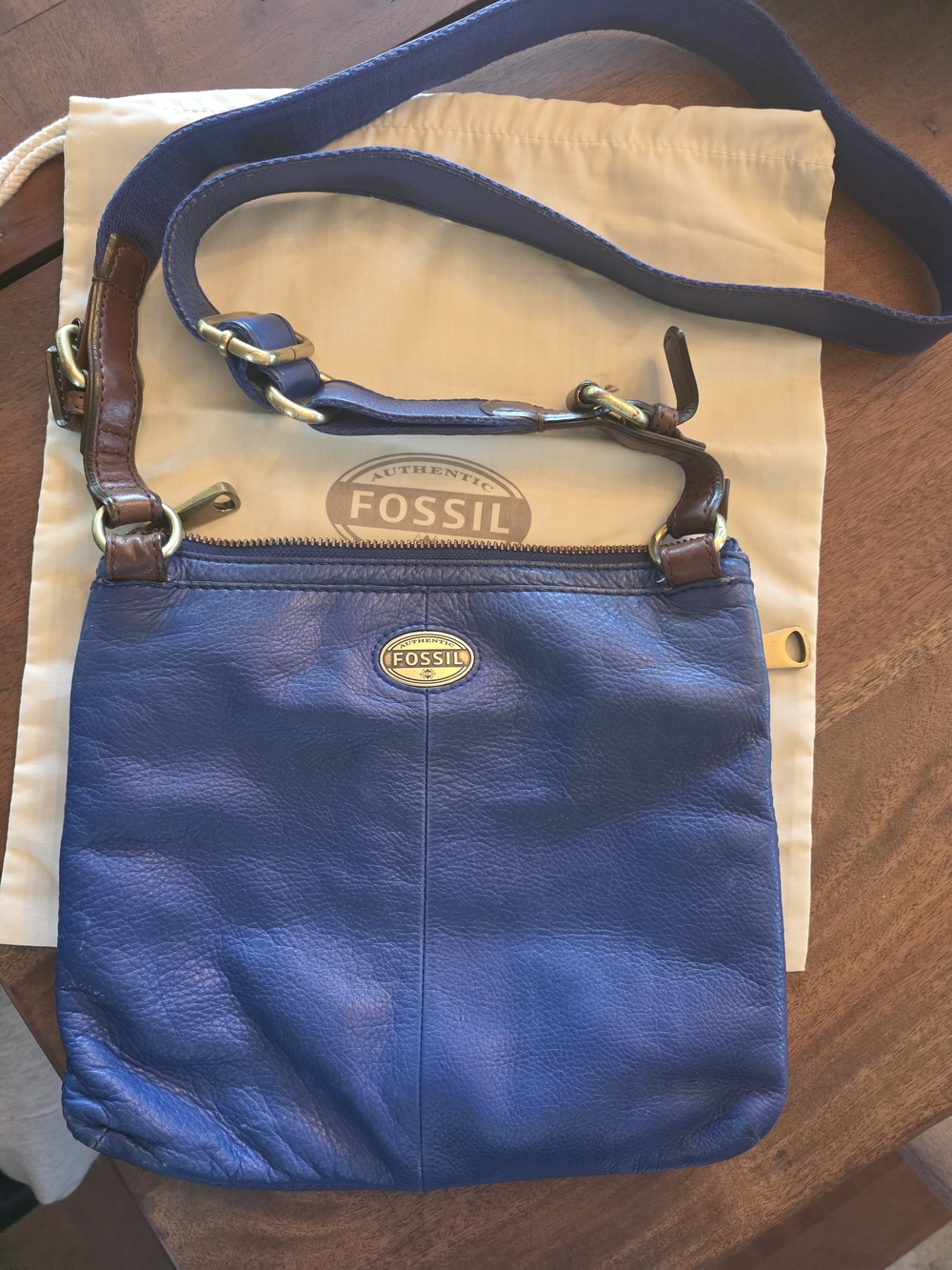 Fossil Women's Blue Leather Crossbody Bag